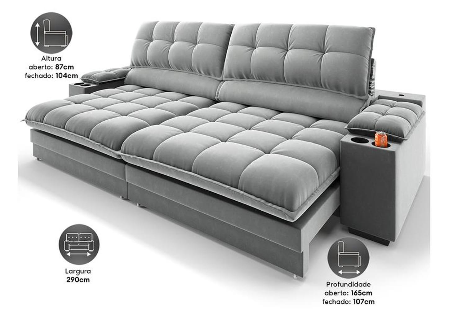 Sofá 5 Lugares Retrátil Reclinável Veludo Olimpo Next Sofás