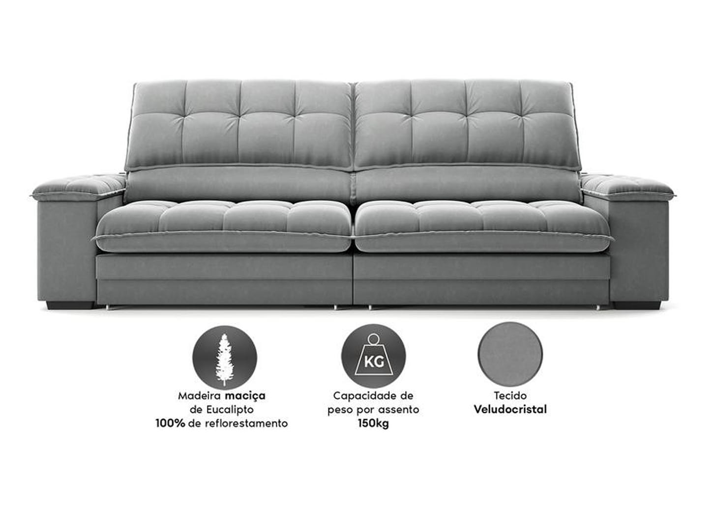 Sofá 5 Lugares Retrátil Reclinável Veludo Olimpo Next Sofás