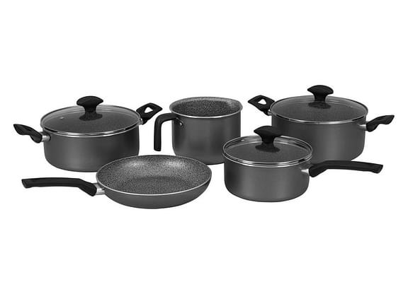 Jogo de Panelas Multiflon Antiaderente de Alumínio Grafite Indução 5 Peças Petra+