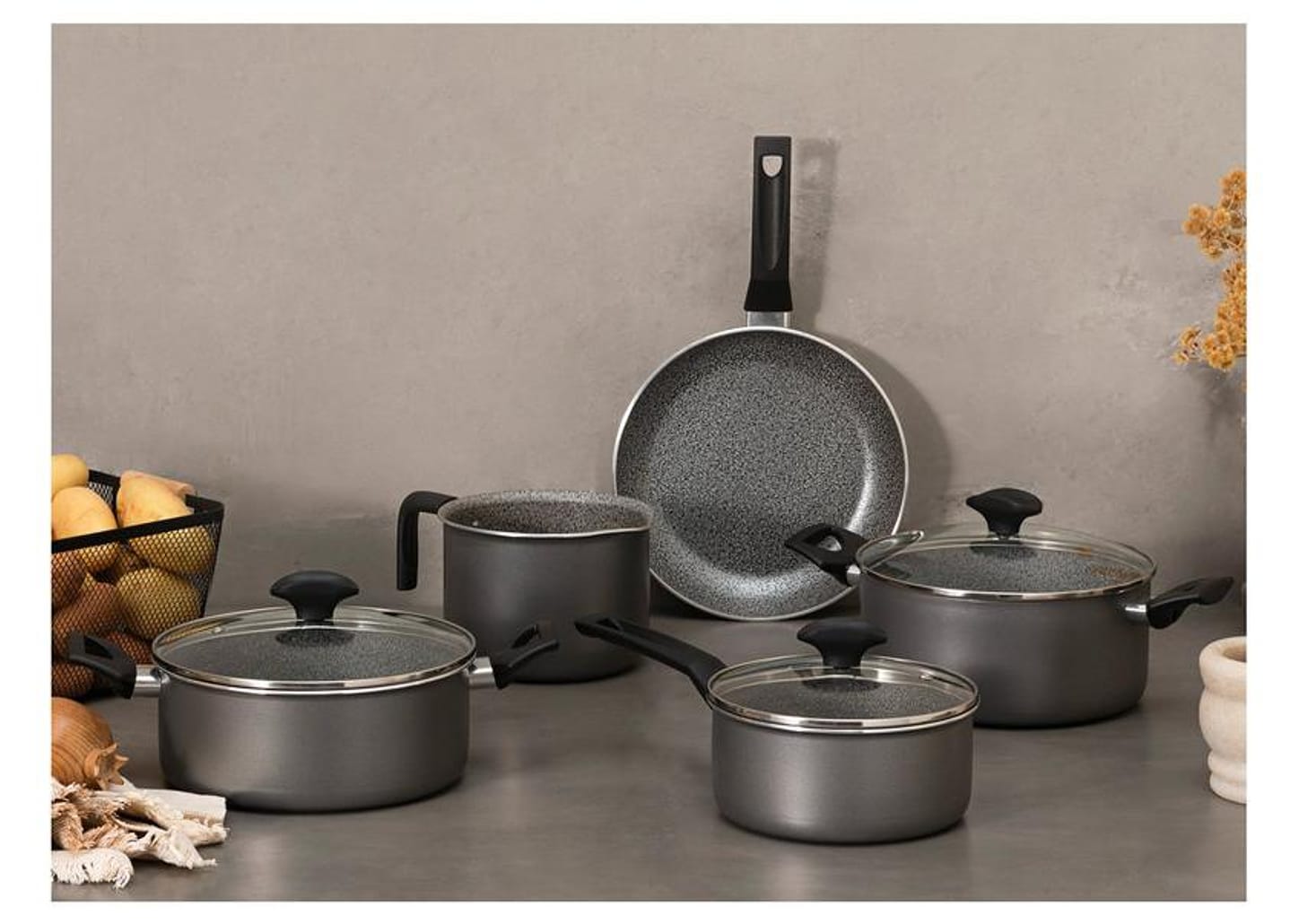 Jogo de Panelas Multiflon Antiaderente de Alumínio Grafite Indução 5 Peças Petra+