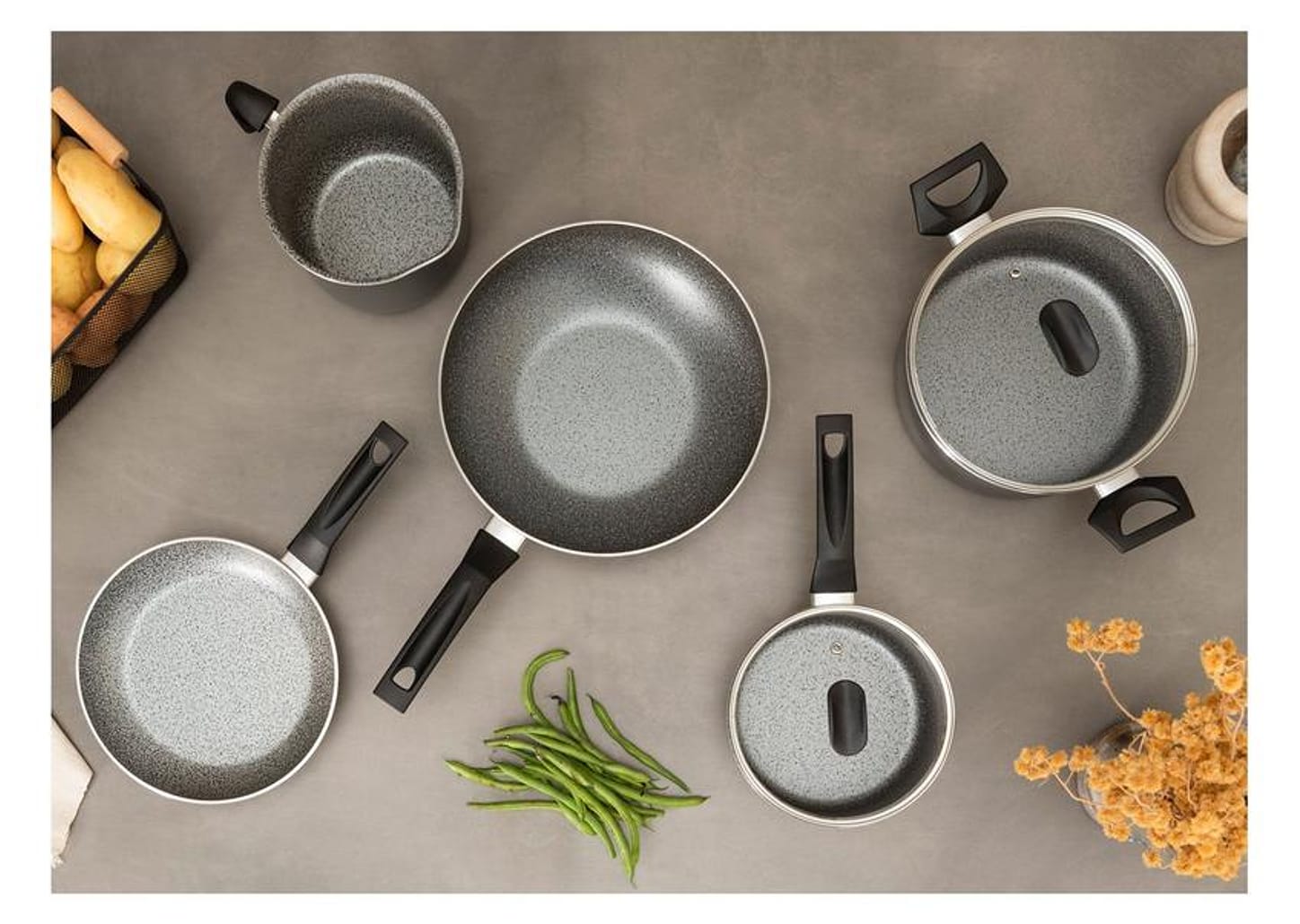 Jogo de Panelas Multiflon Antiaderente de Alumínio Grafite Indução 5 Peças Petra+