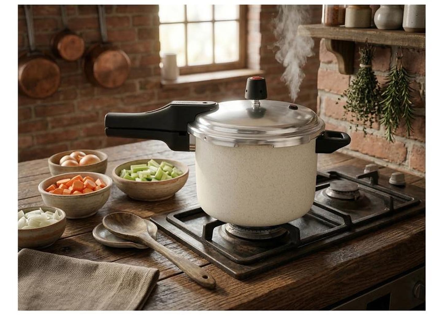 Panela de Pressão Multiflon 4,5L Antiaderente Bege Petra