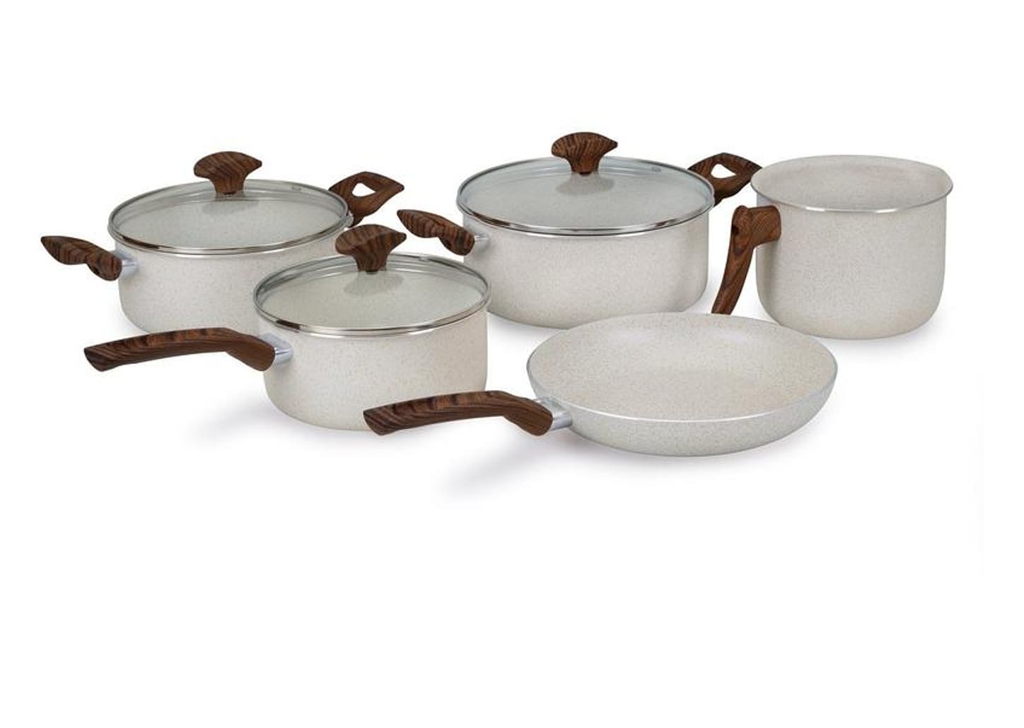 Jogo de Panelas Multiflon Antiaderente de Alumínio Bege 5 Peças Petra