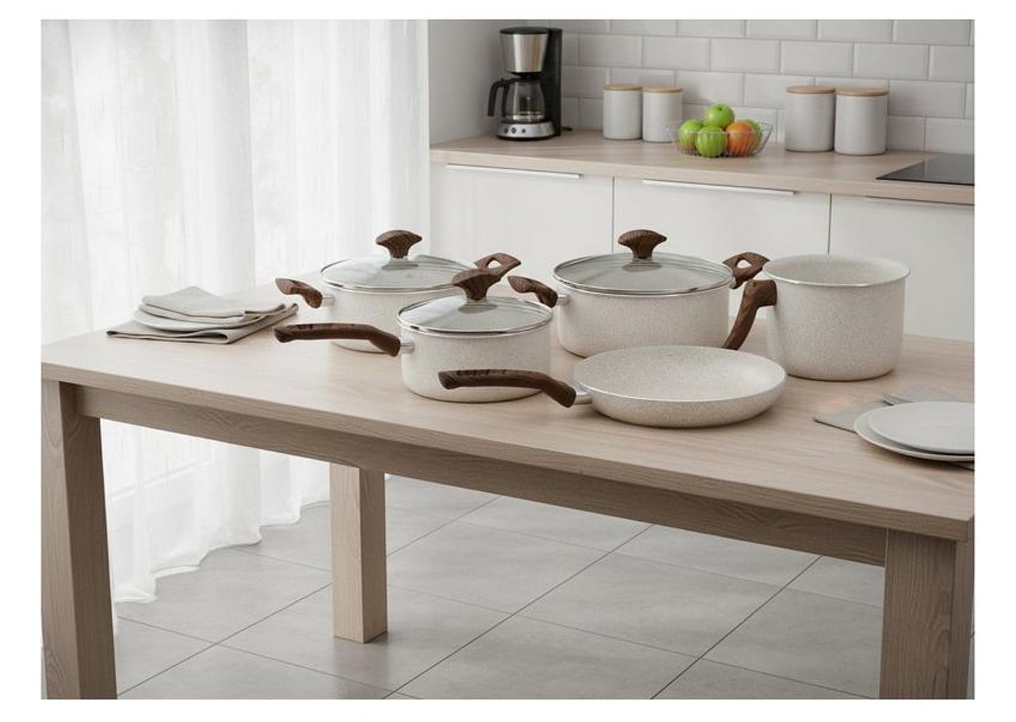 Jogo de Panelas Multiflon Antiaderente de Alumínio Bege 5 Peças Petra