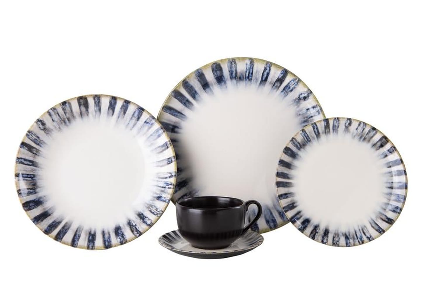 Aparelho de Jantar e Chá 20 Peças Alleanza Redondo Cerâmica Faiança Branco e Azul Istambul