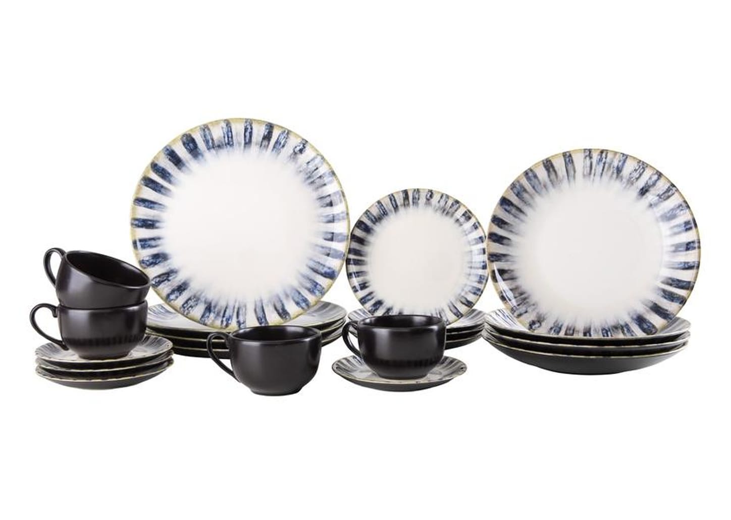 Aparelho de Jantar e Chá 20 Peças Alleanza Redondo Cerâmica Faiança Branco e Azul Istambul