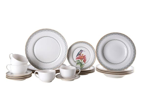 Aparelho de Jantar e Chá 20 Peças Alleanza Redondo Cerâmica Faiança Verde Olívia