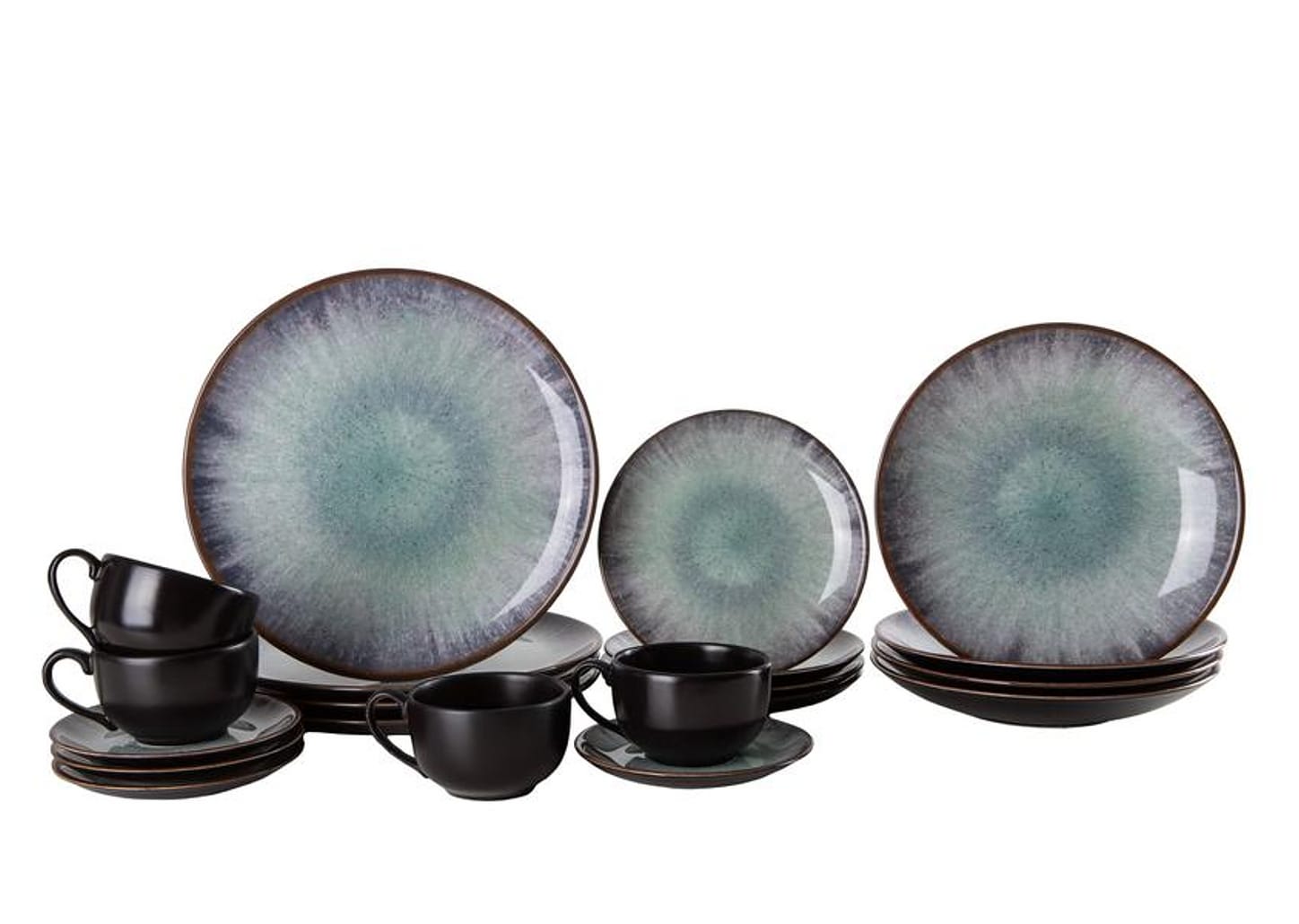 Aparelho de Jantar e Chá 20 Peças Alleanza Redondo Cerâmica Faiança Azul Tye Dye