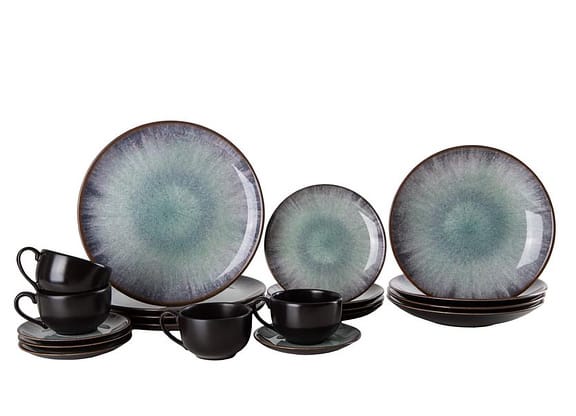 Aparelho de Jantar e Chá 20 Peças Alleanza Redondo Cerâmica Faiança Azul Tye Dye