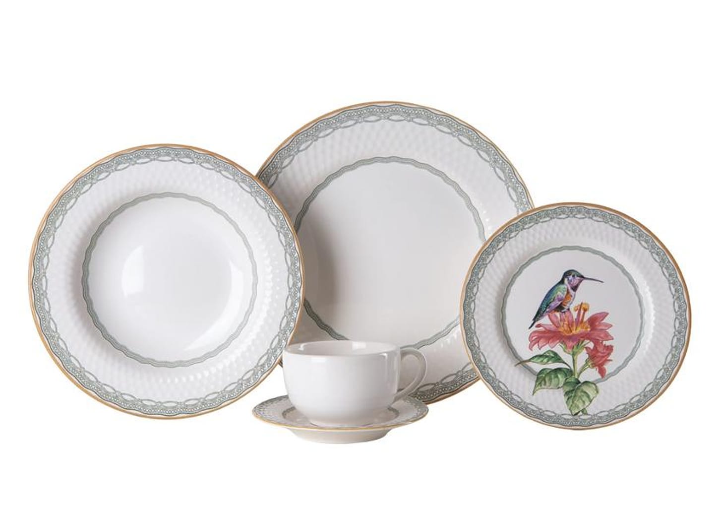 Aparelho de Jantar e Chá 20 Peças Alleanza Redondo Cerâmica Faiança Verde Olívia