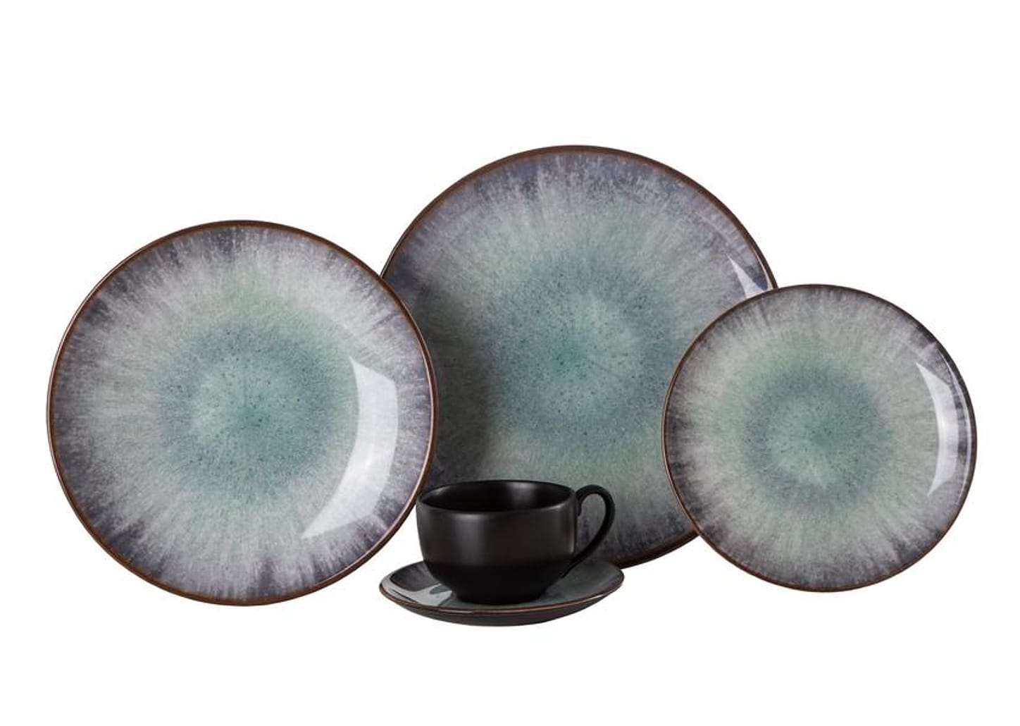 Aparelho de Jantar e Chá 20 Peças Alleanza Redondo Cerâmica Faiança Azul Tye Dye