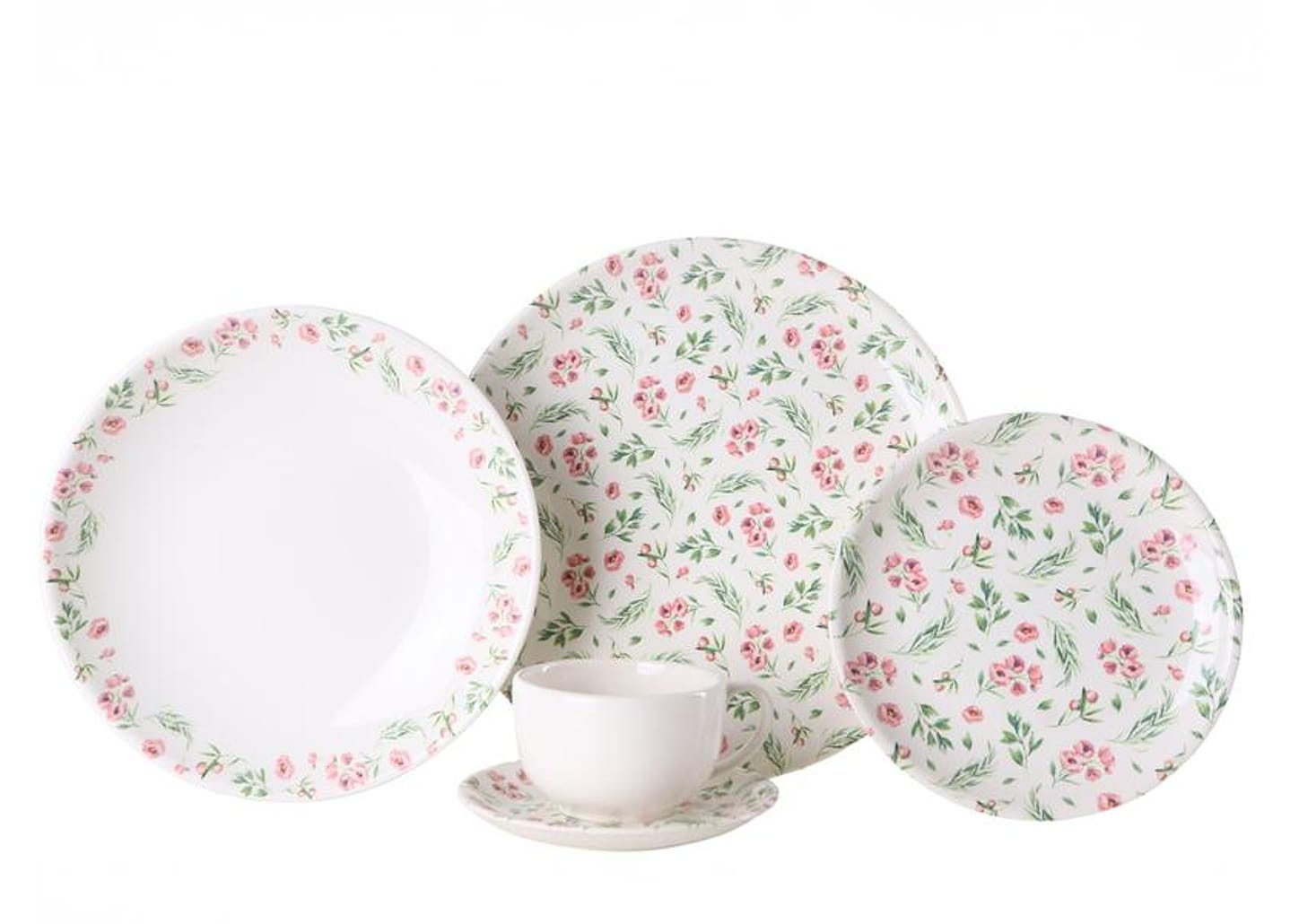 Aparelho de Jantar e Chá 30 Peças Alleanza Redondo Cerâmica Faiança Rosa