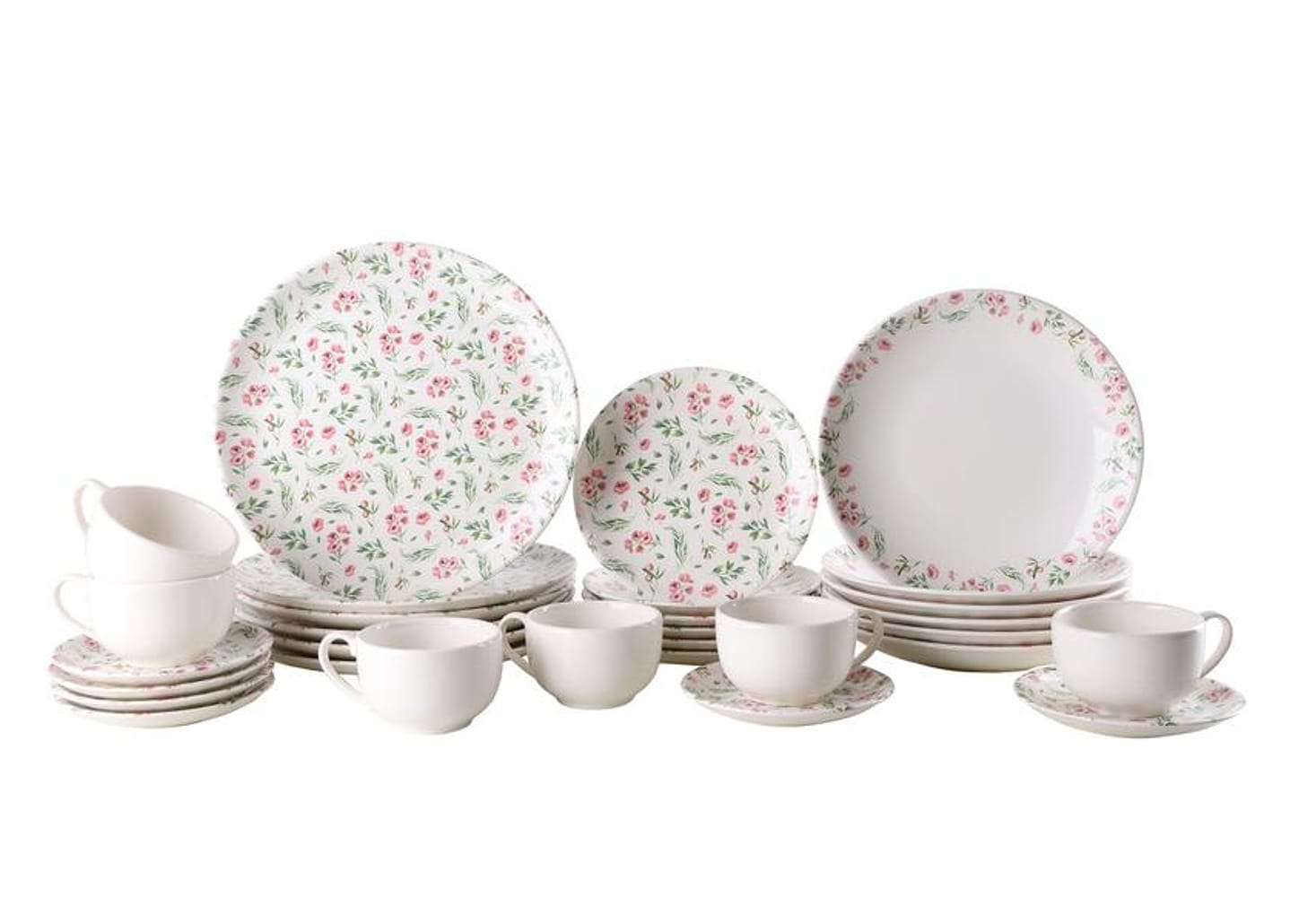 Aparelho de Jantar e Chá 30 Peças Alleanza Redondo Cerâmica Faiança Rosa