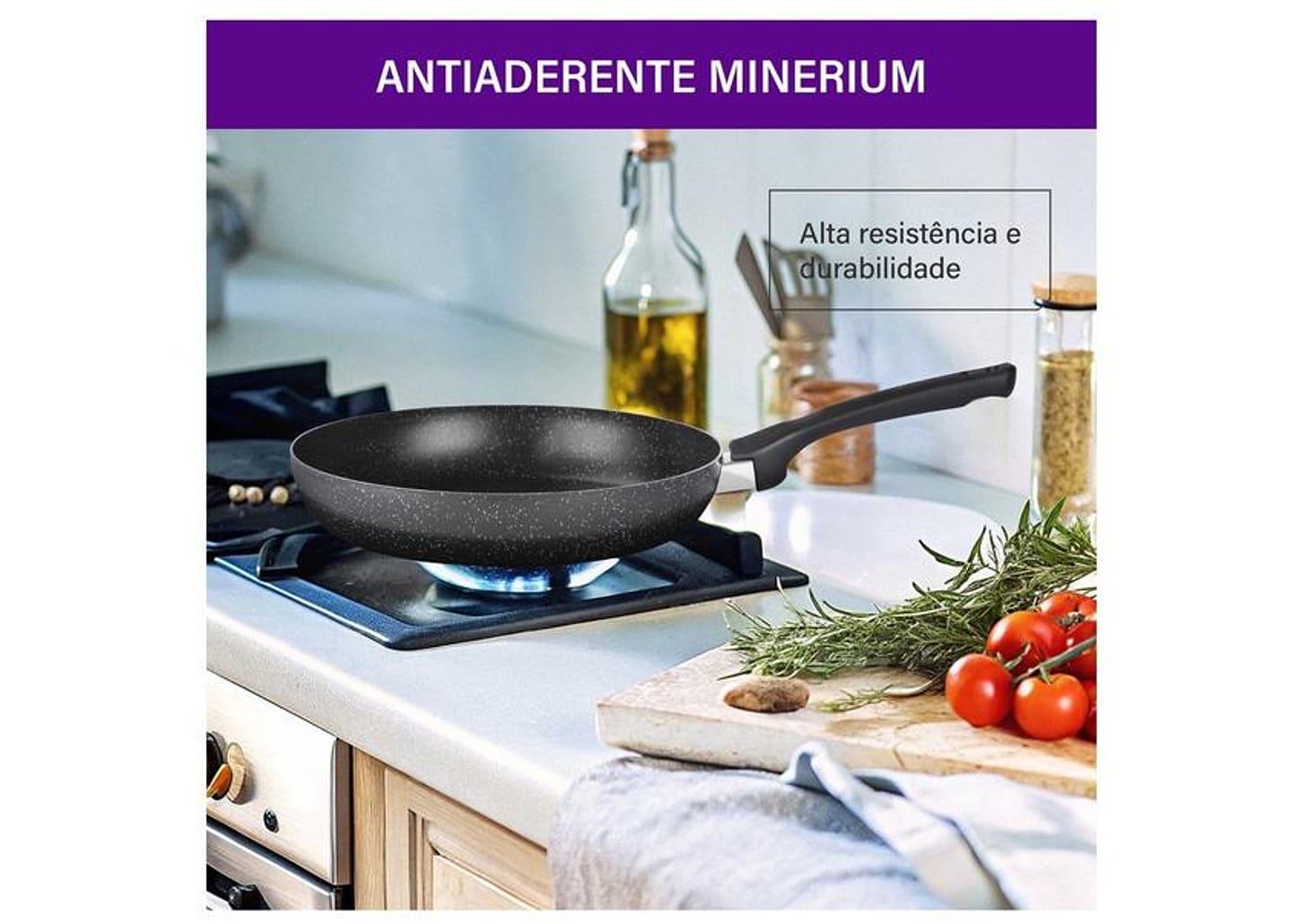 Frigideira Antiaderente Rochedo de Alumínio Stone Pro Preto e Cinza 26cm