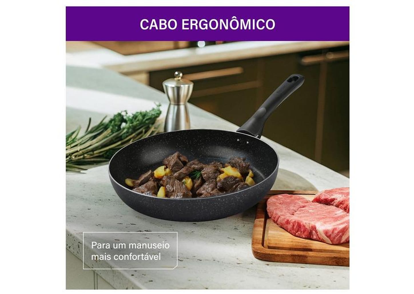Frigideira Antiaderente Rochedo de Alumínio Stone Pro Preto e Cinza 26cm