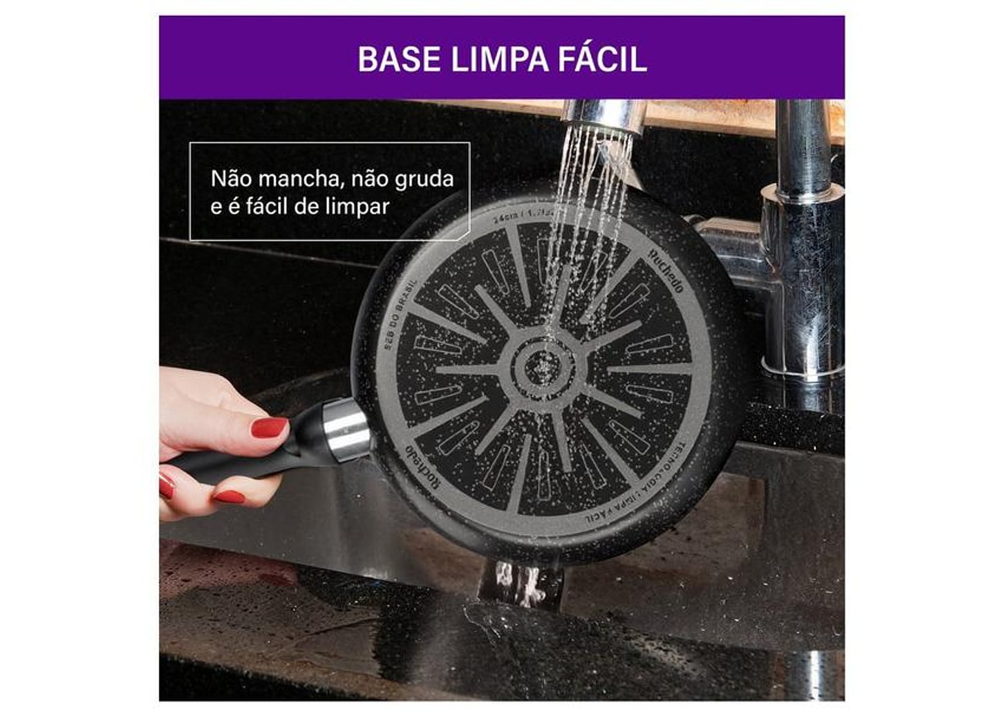 Frigideira Antiaderente Rochedo de Alumínio Stone Pro Preto e Cinza 26cm