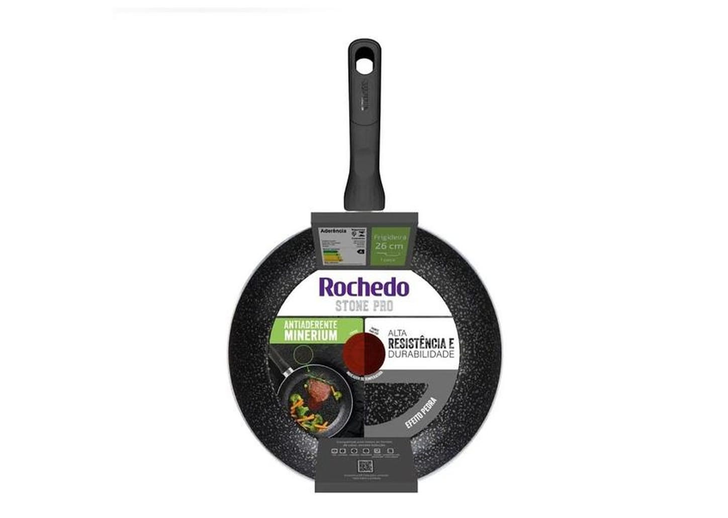 Frigideira Antiaderente Rochedo de Alumínio Stone Pro Preto e Cinza 26cm