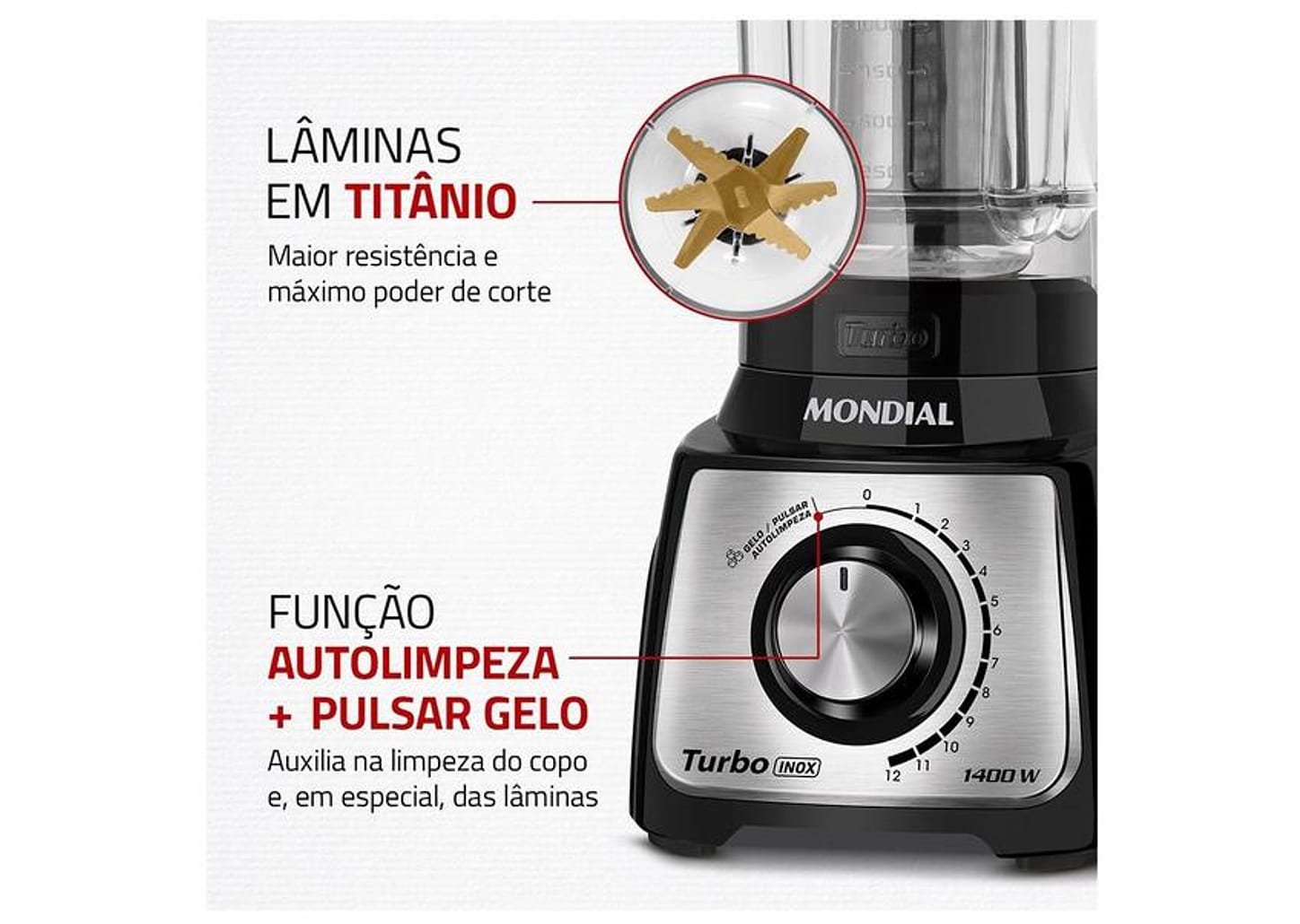 Liquidificador Mondial Turbo L-1400-LT 1400W 3L Preto e Inox 5477-02