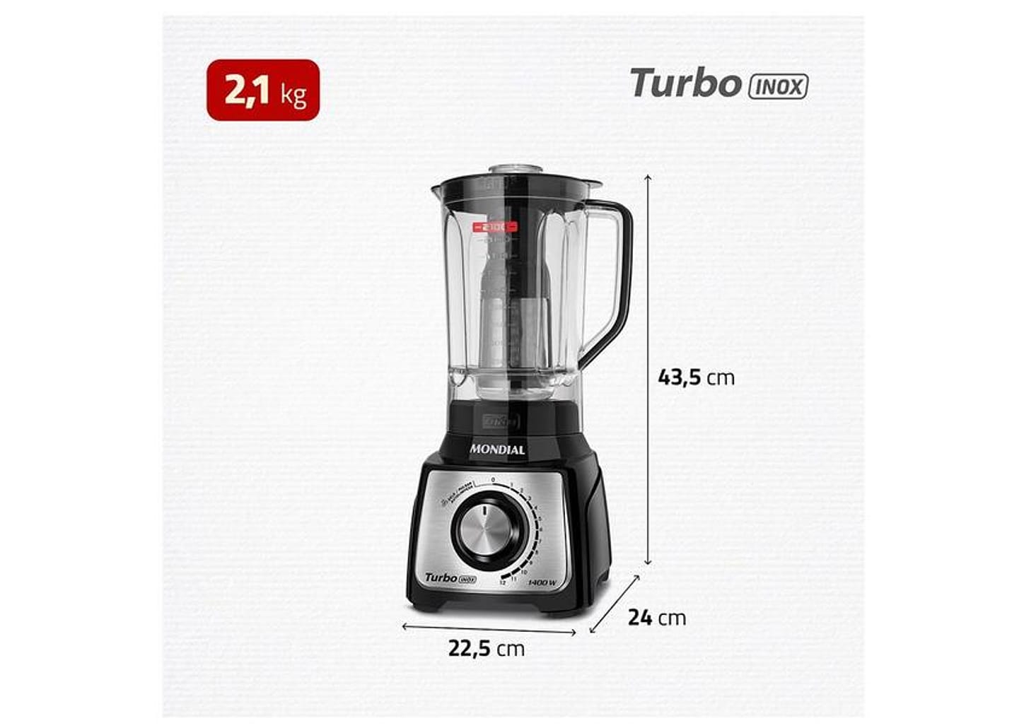 Liquidificador Mondial Turbo L-1400-LT 1400W 3L Preto e Inox 5477-02