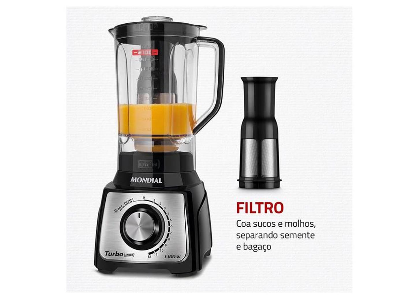 Liquidificador Mondial Turbo L-1400-LT 1400W 3L Preto e Inox 5477-01