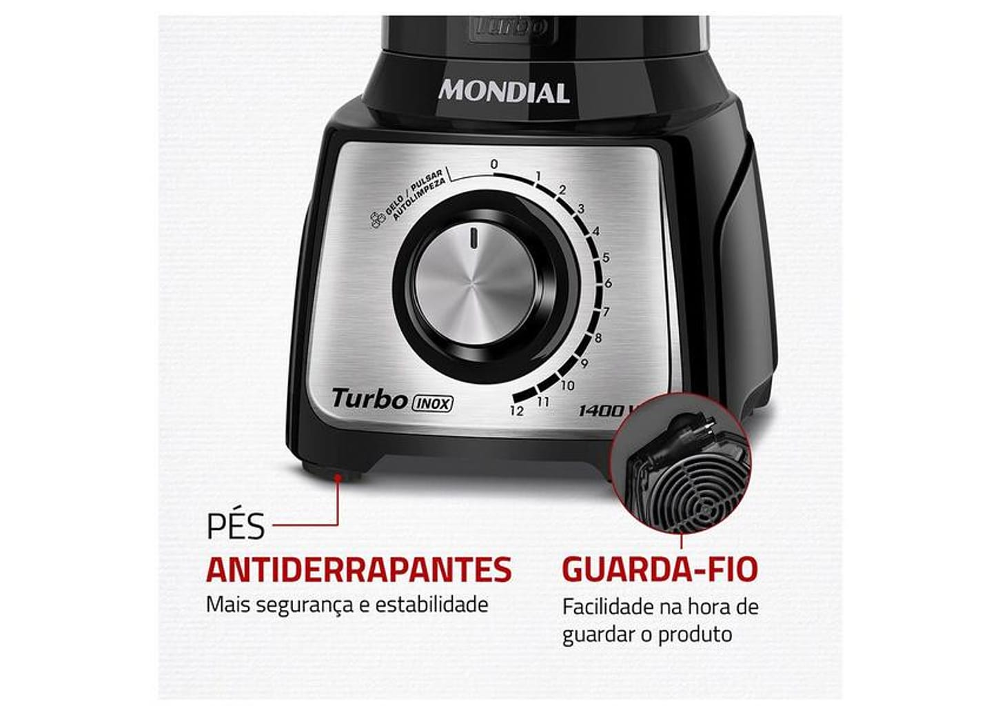 Liquidificador Mondial Turbo L-1400-LT 1400W 3L Preto e Inox 5477-01