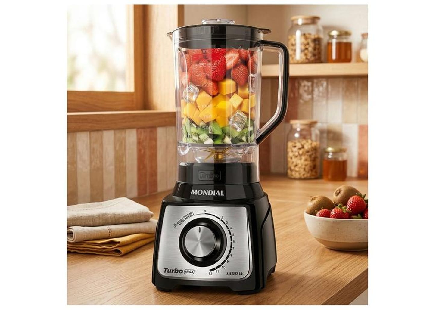 Liquidificador Mondial Turbo L-1400-LT 1400W 3L Preto e Inox 5477-01