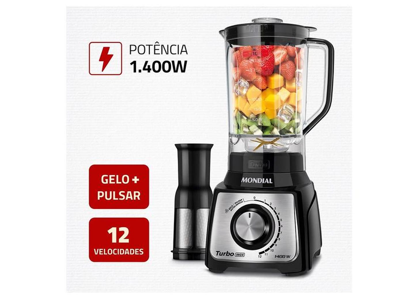 Liquidificador Mondial Turbo L-1400-LT 1400W 3L Preto e Inox 5477-01