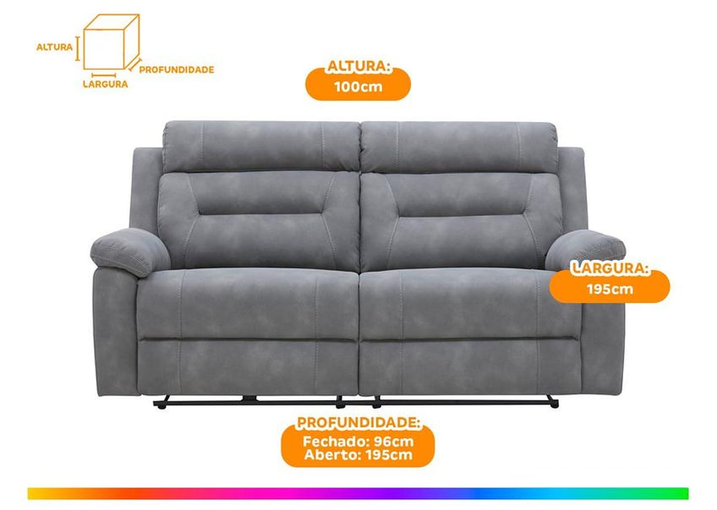 Sofá 3 Lugares Retrátil Reclinável Elétrico Poliéster e PU Molas Ensacadas Mova Caemmun