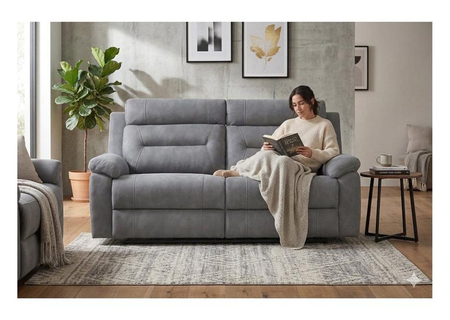 Sofá 3 Lugares Retrátil Reclinável Elétrico Poliéster e PU Molas Ensacadas Mova Caemmun