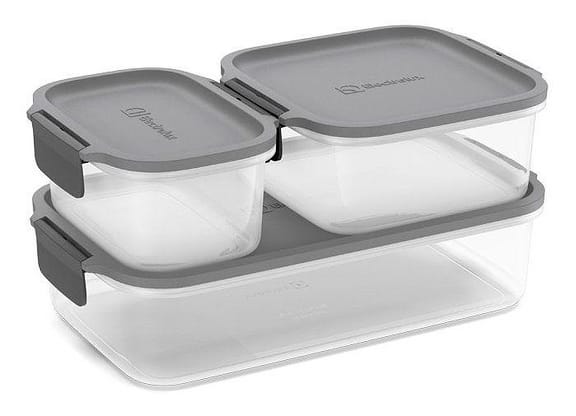 Jogo de Potes de Plástico Hermético Electrolux Retangular Experience 3 Peças