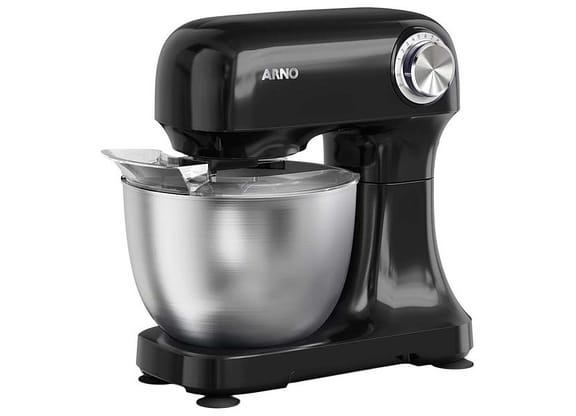 Batedeira Planetária Arno Inox e Preta 500W 12 Velocidades Tigela Inox 3,5L Bake Easy KM10 com 3 Batedores