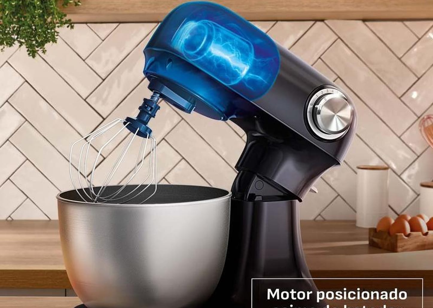 Batedeira Planetária Arno Inox e Preta 500W 12 Velocidades Tigela Inox 3,5L Bake Easy KM10 com 3 Batedores