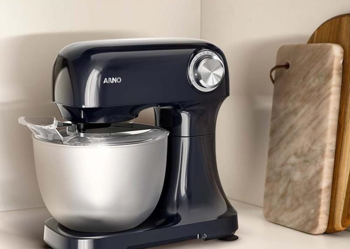 Batedeira Planetária Arno Inox e Preta 500W 12 Velocidades Tigela Inox 3,5L Bake Easy KM10 com 3 Batedores