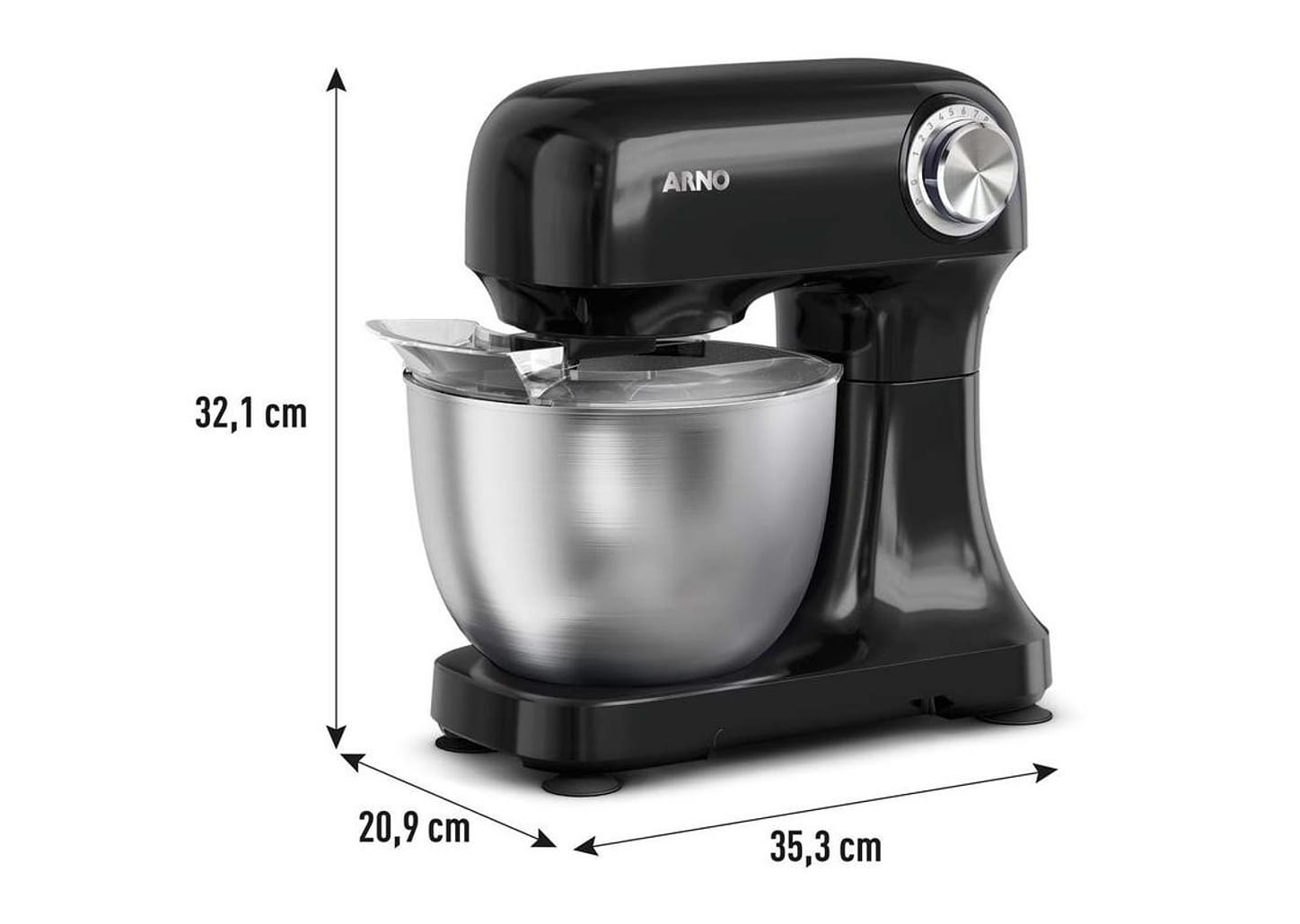 Batedeira Planetária Arno Inox e Preta 500W 12 Velocidades Tigela Inox 3,5L Bake Easy KM10 com 3 Batedores