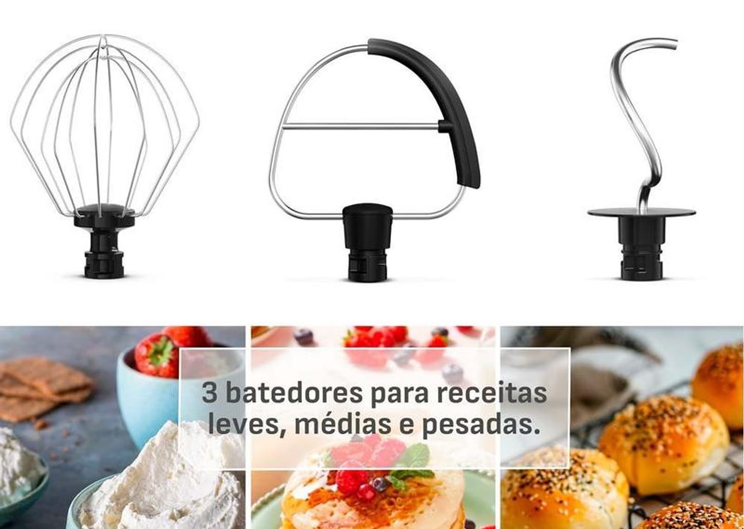 Batedeira Planetária Arno Inox e Preta 500W 12 Velocidades Tigela Inox 3,5L Bake Easy KM10 com 3 Batedores