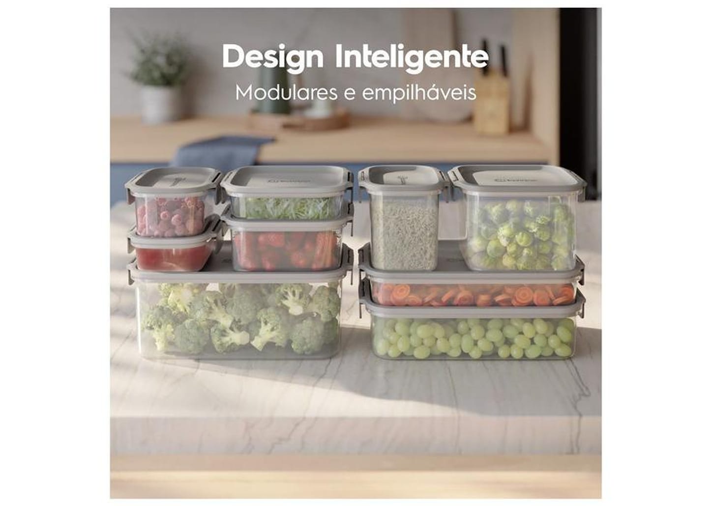 Jogo de Potes de Plástico Hermético Electrolux Retangular Experience 10 Peças