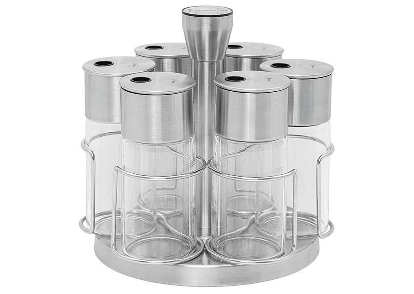 Porta-tempero Inox e Vidro 6 Peças Tramontina Realce com Suporte