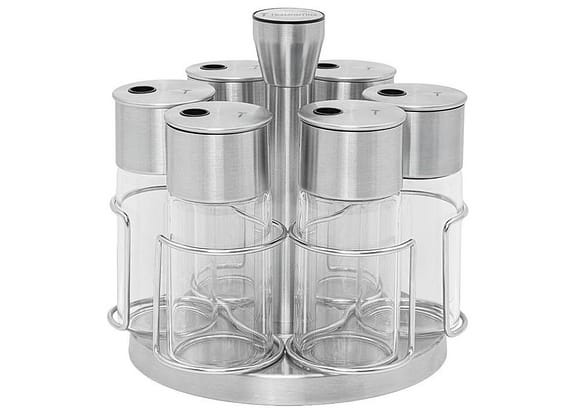Porta-tempero Inox e Vidro 6 Peças Tramontina Realce com Suporte