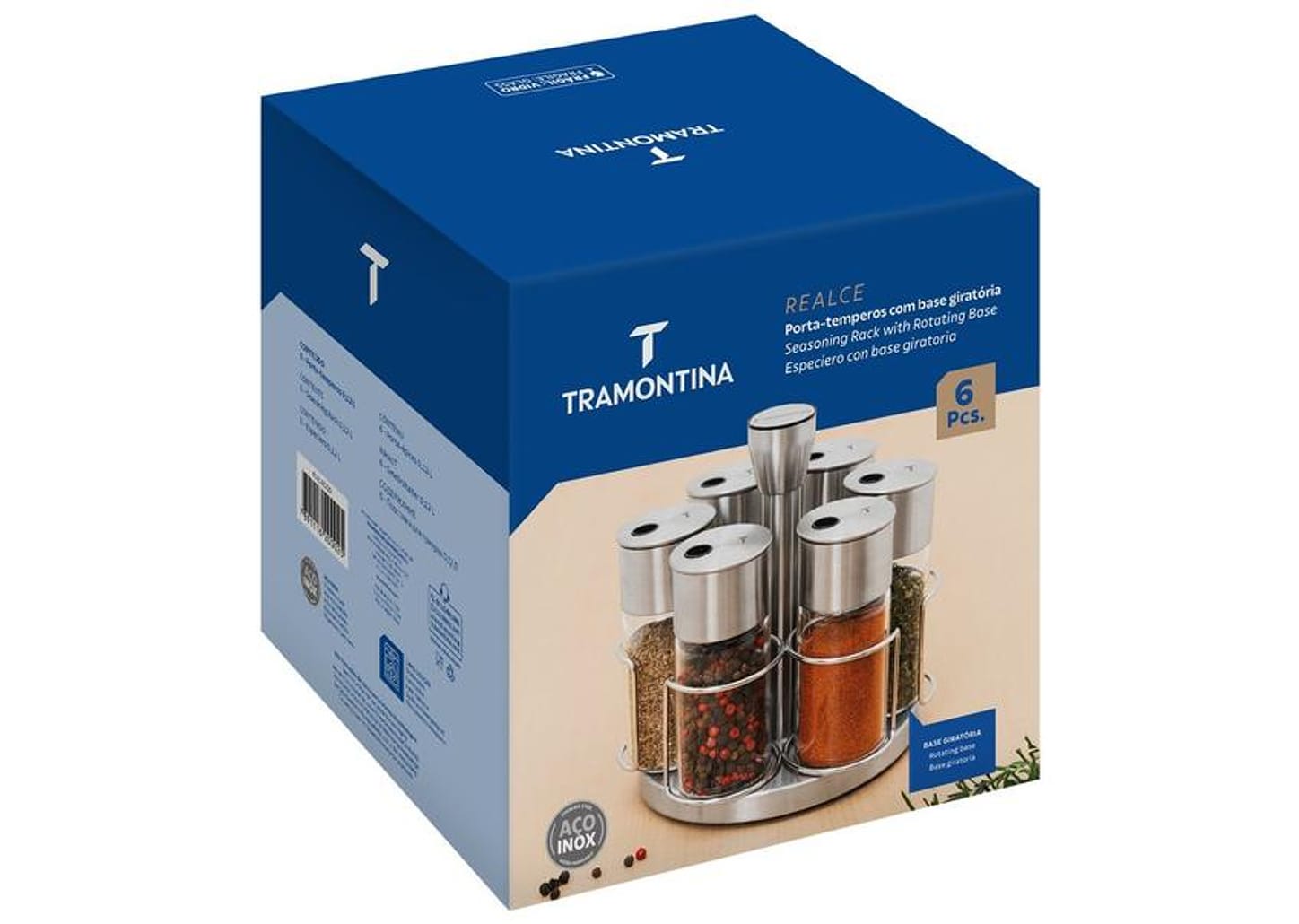Porta-tempero Inox e Vidro 6 Peças Tramontina Realce com Suporte