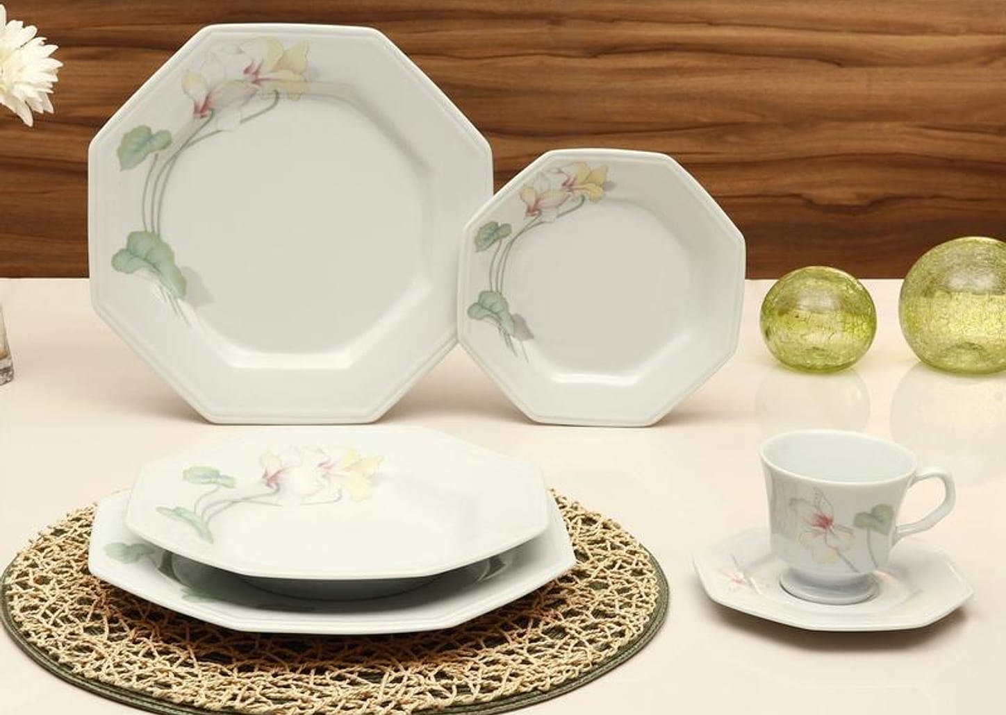 Aparelho de Jantar Chá 30 Peças Schmidt Porcelana - Octogonal Classic Encanto