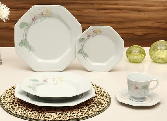 Aparelho de Jantar Chá 30 Peças Schmidt Porcelana - Octogonal Classic Encanto