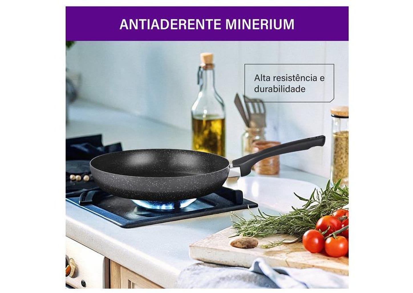 Frigideira Antiaderente Rochedo de Alumínio Stone Pro Preto e Cinza 24cm