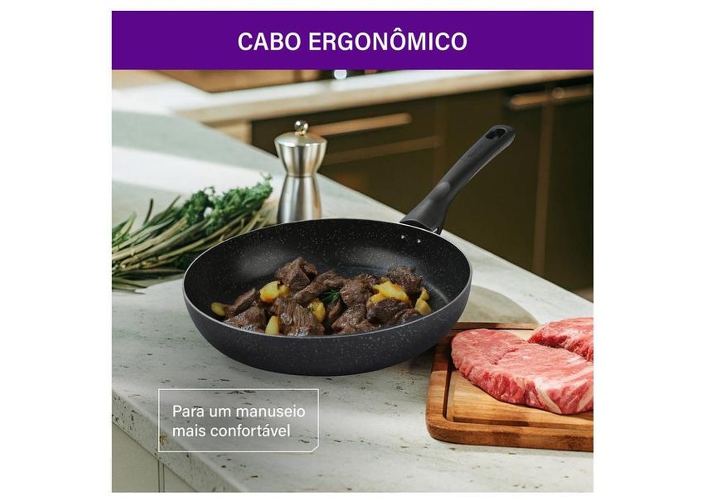Frigideira Antiaderente Rochedo de Alumínio Stone Pro Preto e Cinza 24cm
