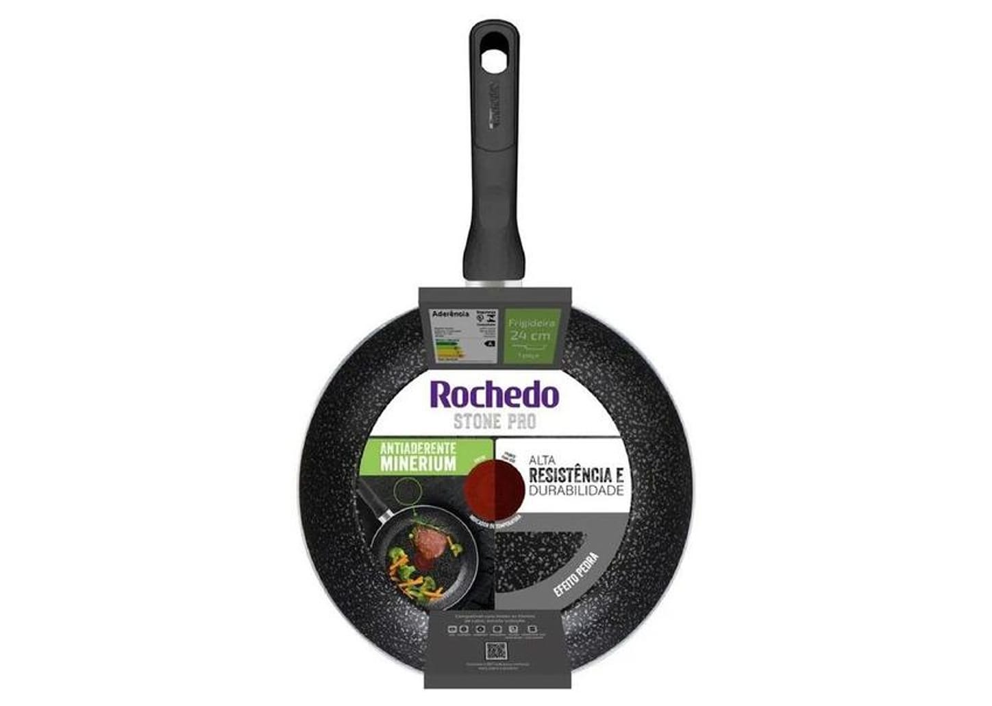 Frigideira Antiaderente Rochedo de Alumínio Stone Pro Preto e Cinza 24cm