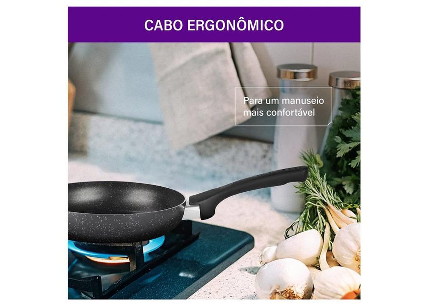 Frigideira Antiaderente Rochedo de Alumínio Stone Pro Preto e Cinza 20cm