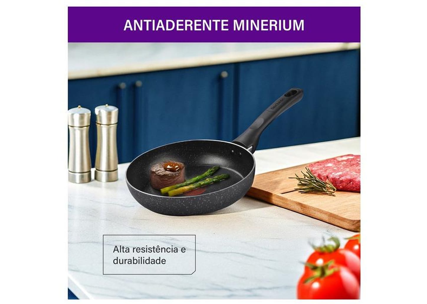 Frigideira Antiaderente Rochedo de Alumínio Stone Pro Preto e Cinza 20cm