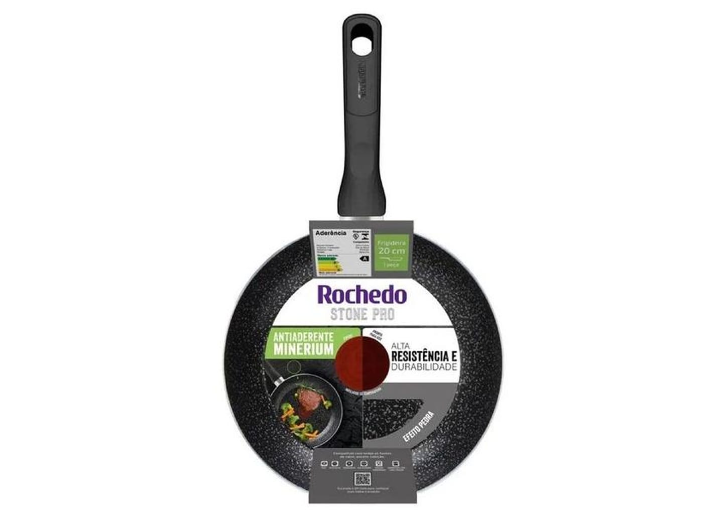 Frigideira Antiaderente Rochedo de Alumínio Stone Pro Preto e Cinza 20cm