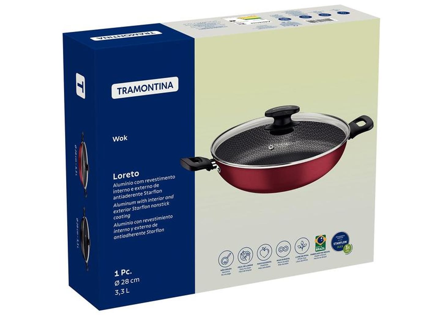 Panela Wok Tramontina Com Tampa Alumínio Antiaderente Starflon Max Loreto Grafite 28cm