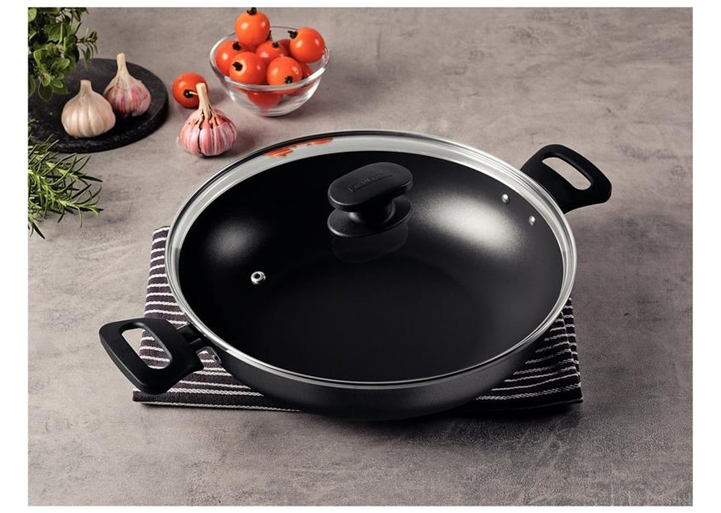 Panela Wok Tramontina Com Tampa Alumínio Antiaderente Starflon Max Loreto Grafite 28cm