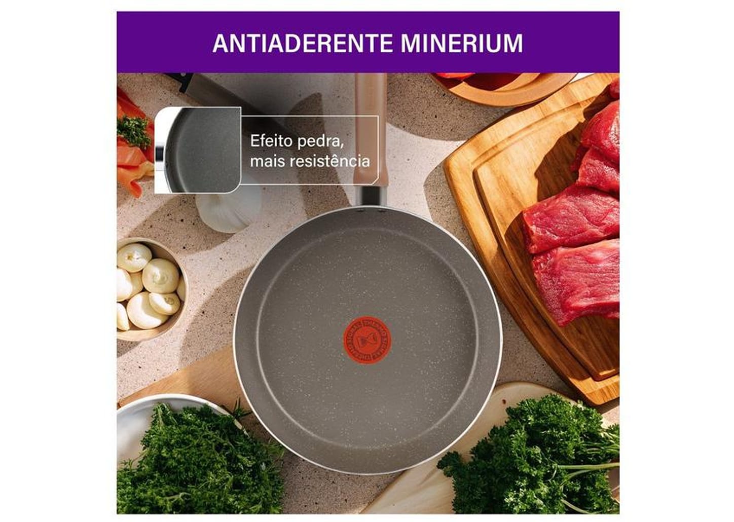 Frigideira Antiaderente Rochedo de Alumínio Natural Stone Cinza Claro 24cm